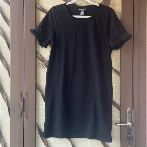 Chelsea & Theodore Fringed Black Little Black Short Sleeve T-Shirt Dress - Picture 8 of 8